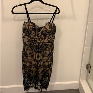 Bebe Nude and Black Lace Dress